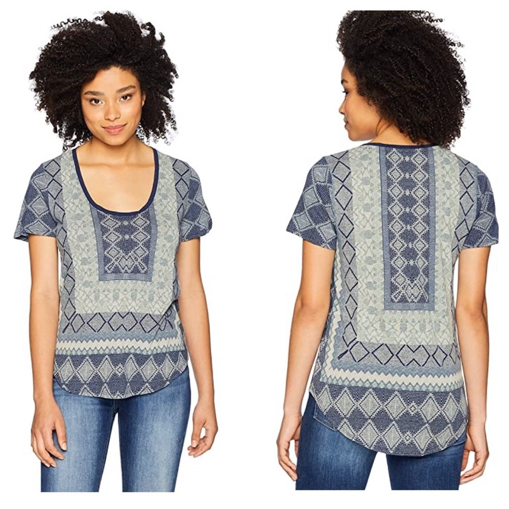 Lucky Brand short sleeve knit border print blue L